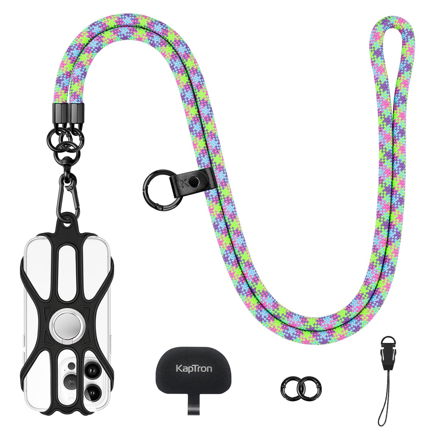 Kaptron Universal Cell Phone Lanyard: Adjustable Crossbody Cell Phone Strap with Silicone Phone Holder and Phone Tethers