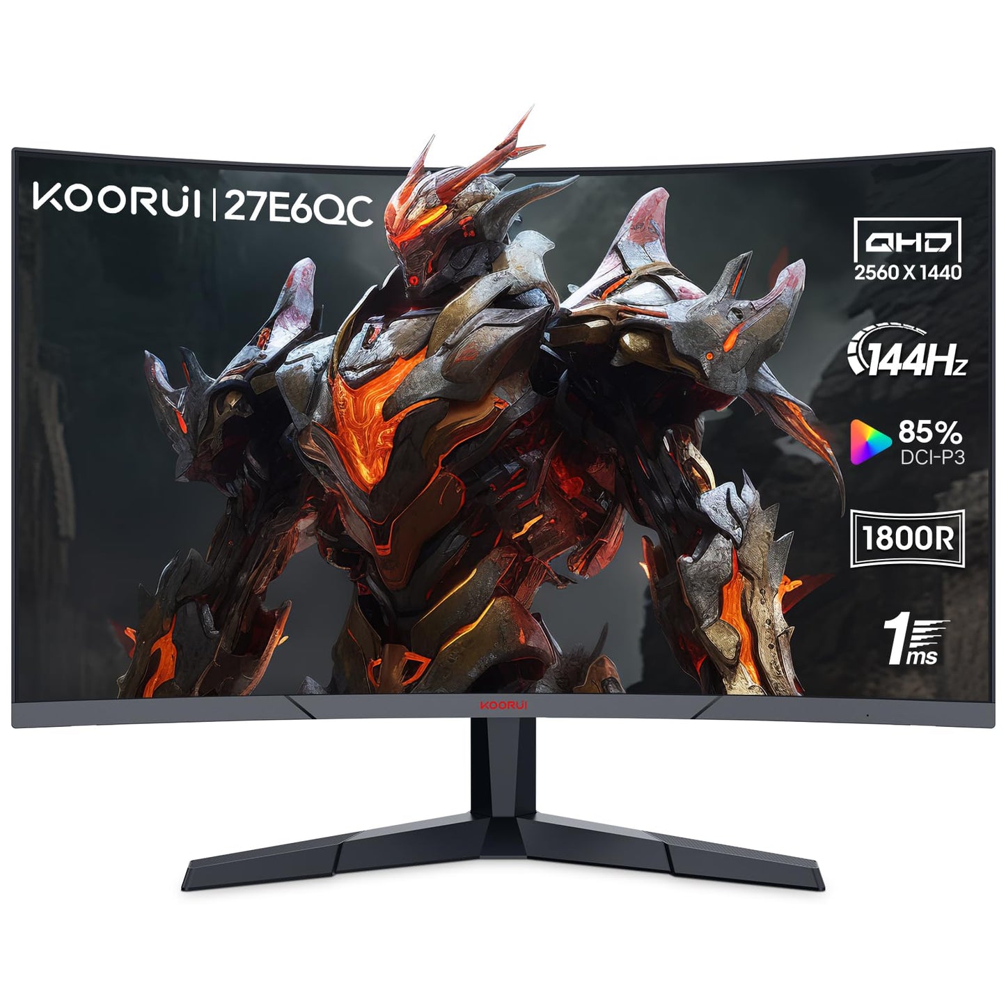 KOORUI Gaming Monitor QHD 2560P Computer Monitor 144Hz 27 Inch Monitor (1ms 1800R Curved VA Panel DP1.2+HDMI*2 AdaptiveSync Narrow Bezel with Ultra-Thin) Tilt AdjustableEye Care