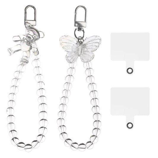 XIHIRCD 2pcs Butterfly Phone Chain Beaded Phone Bracelet Straps Cell Phone Hand Wrist Lanyard with Tether Tabs Lightweight Phone Charm Cute Phone Decor and Accessories