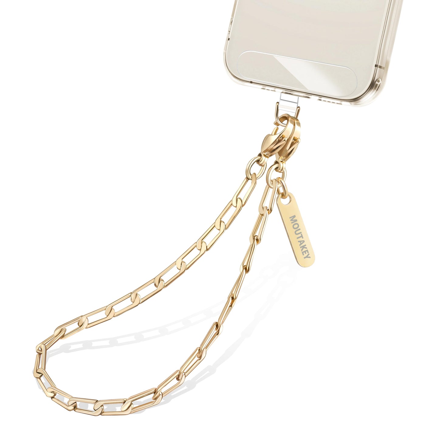 Moutakey Phone Lanyard Metal Phone Chain Detachable Phone Wristlet Heart Phone Wrist Strap Durable Phone Bracelet Fit iPhone 16 15 Wrist Chain With 2 Phone Tether Tab For Women Girl Shopping Traveling