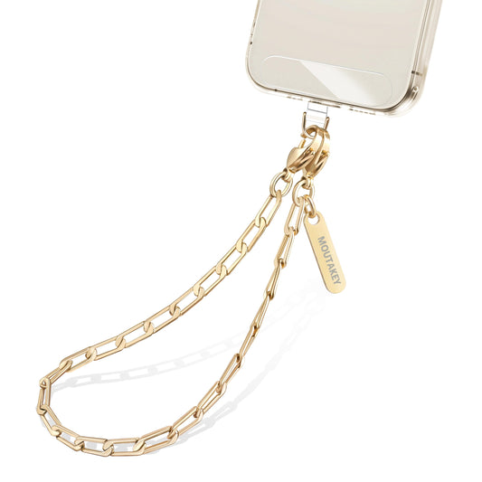 Moutakey Phone Lanyard Metal Phone Chain Detachable Phone Wristlet Heart Phone Wrist Strap Durable Phone Bracelet Fit iPhone 16 15 Wrist Chain With 2 Phone Tether Tab For Women Girl Shopping Traveling