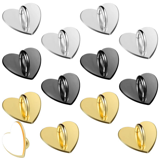 12 Pcs Cell Phone Charm Hook Finger Rings Adhesive Phone Finger Grip Loop Stand Metal Phone Charm Rings Sticky Heart Ring Phone Holder Heart Phone Ring for Cell Phone Tablet DIY Accessories 3 Colors