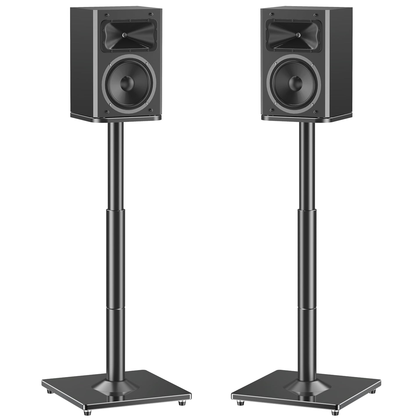 MOUNTUP Universal Speaker Stands Pair 28.3" to 37.4" Height Adjustable Floor Speaker Stands Holds Bookshelf & Satellite Speaker Large Speaker Up to 22LBS Cable Concealing 9.8" Plate Black MU9132-L